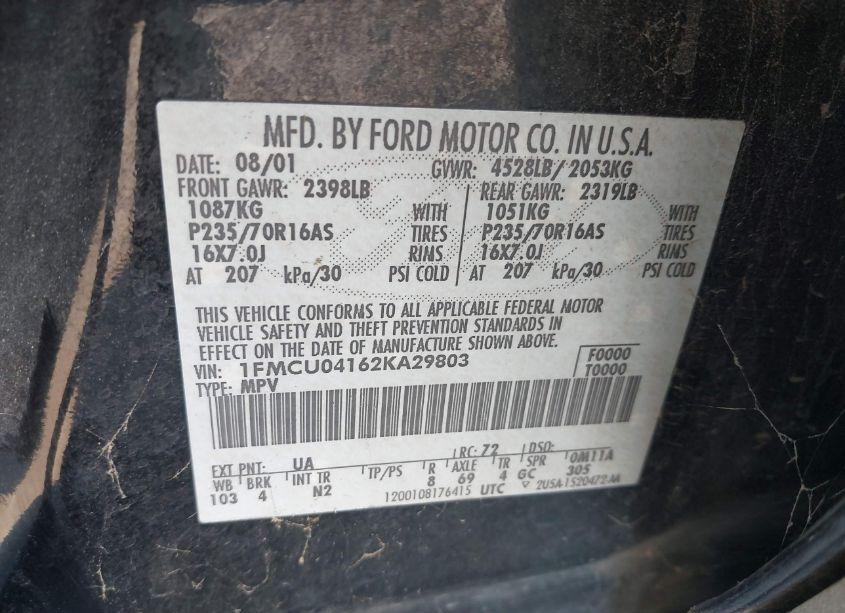 Photo 9 of 2002 Ford Escape XLT (VIN 1FMCU04162KA29803)