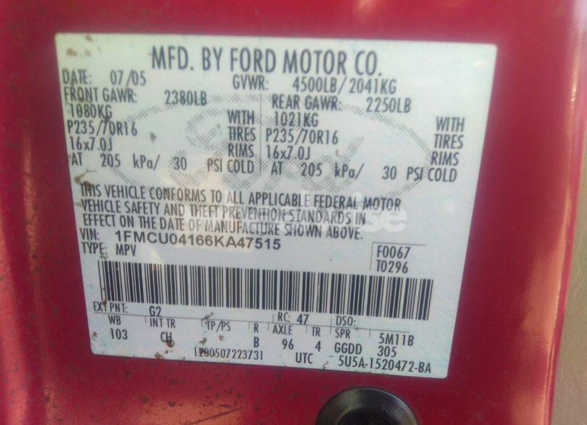 Photo 9 of 2006 Ford Escape LIMITED (VIN 1FMCU04166KA47515)