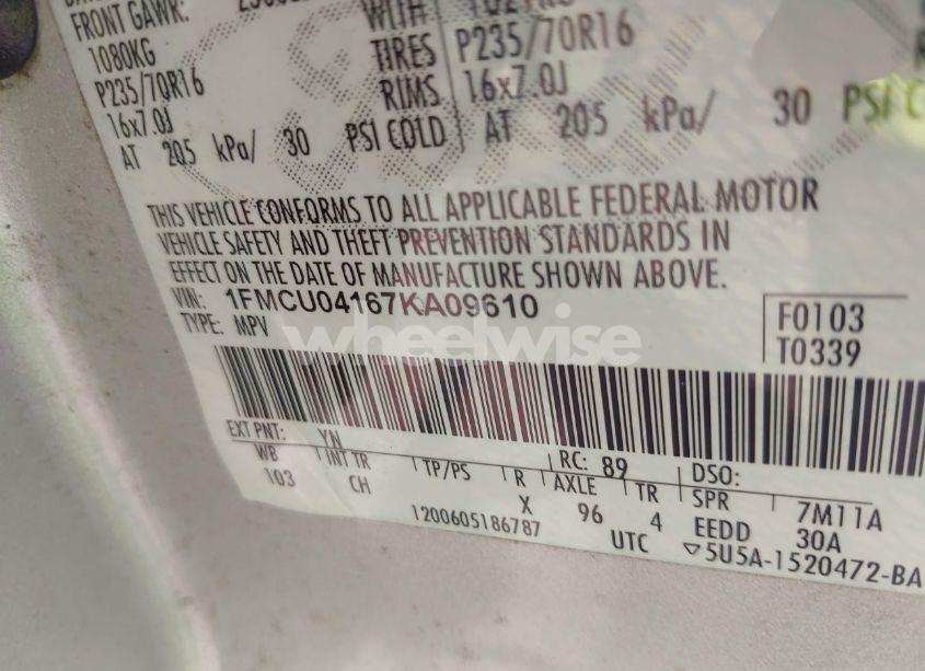 Photo 7 of 2007 Ford Escape LIMITED (VIN 1FMCU04167KA09610)