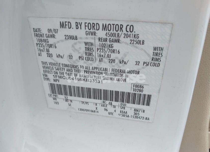 Photo 9 of 2008 Ford Escape LIMITED (VIN 1FMCU04168KB33331)