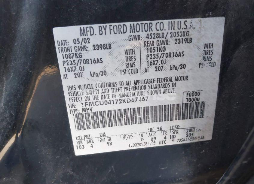 Photo 9 of 2002 Ford Escape XLT (VIN 1FMCU04172KD67467)
