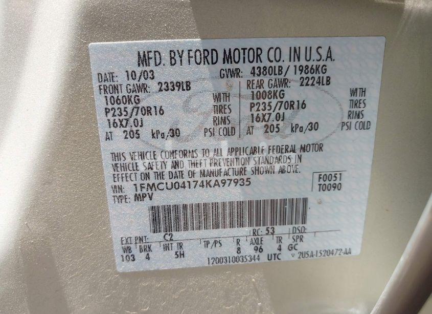 Photo 9 of 2004 Ford Escape LIMITED (VIN 1FMCU04174KA97935)