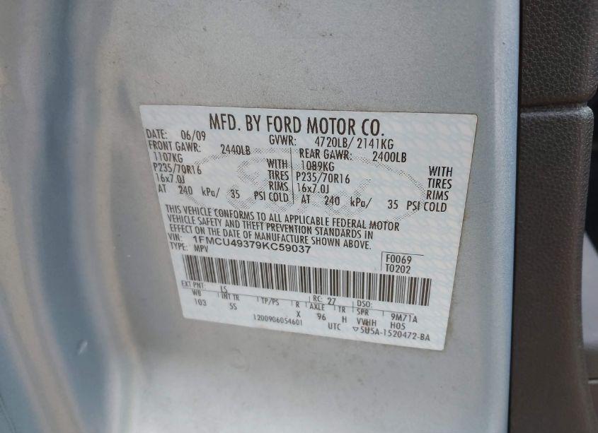 Photo 9 of 2008 Ford Escape LIMITED (VIN 1FMCU04178KE29586)