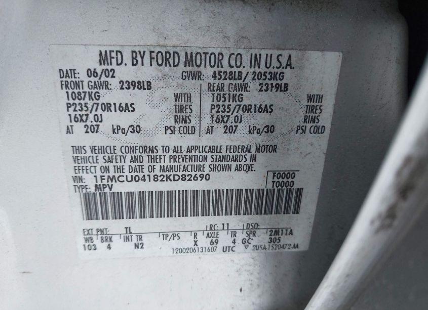 Photo 9 of 2002 Ford Escape XLT (VIN 1FMCU04182KD82690)