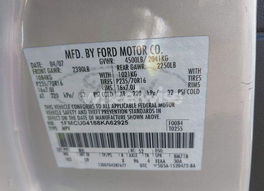 Photo 9 of 2008 Ford Escape LIMITED (VIN 1FMCU04188KA62925)