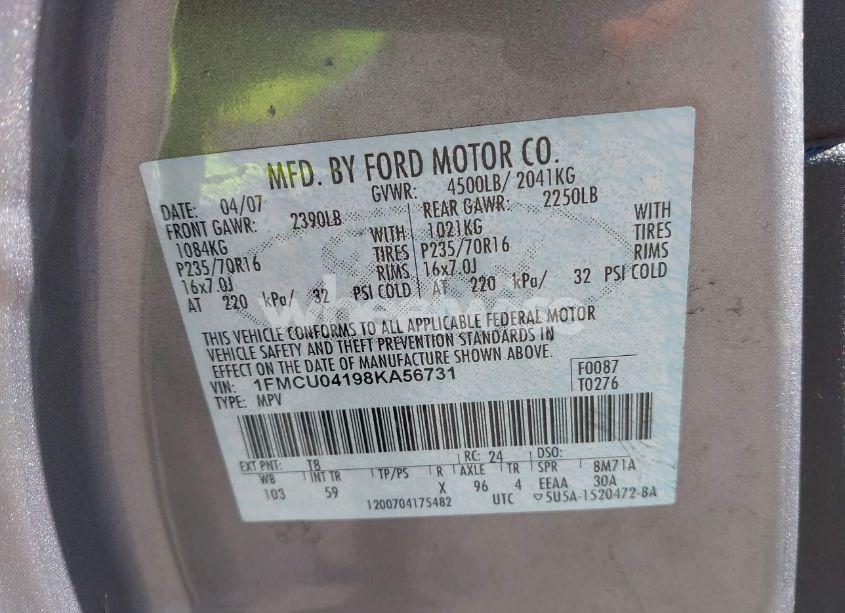 Photo 9 of 2008 Ford Escape LIMITED (VIN 1FMCU04198KA56731)
