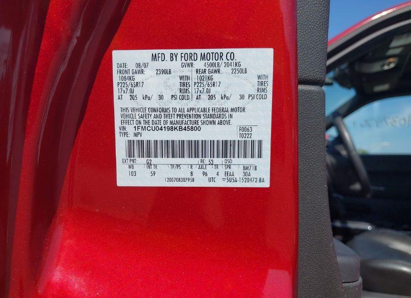 Photo 9 of 2008 Ford Escape LIMITED (VIN 1FMCU04198KB45800)