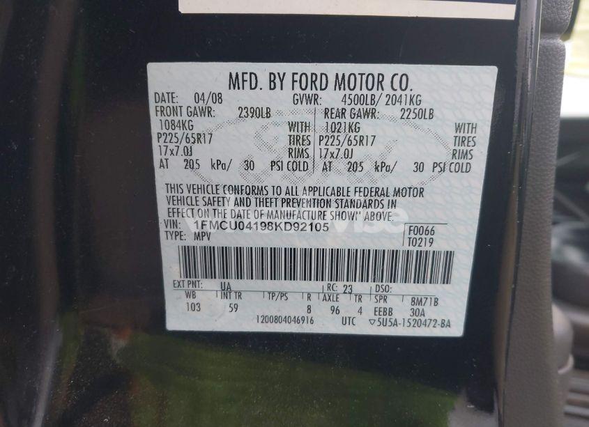 Photo 9 of 2008 Ford Escape LIMITED (VIN 1FMCU04198KD92105)
