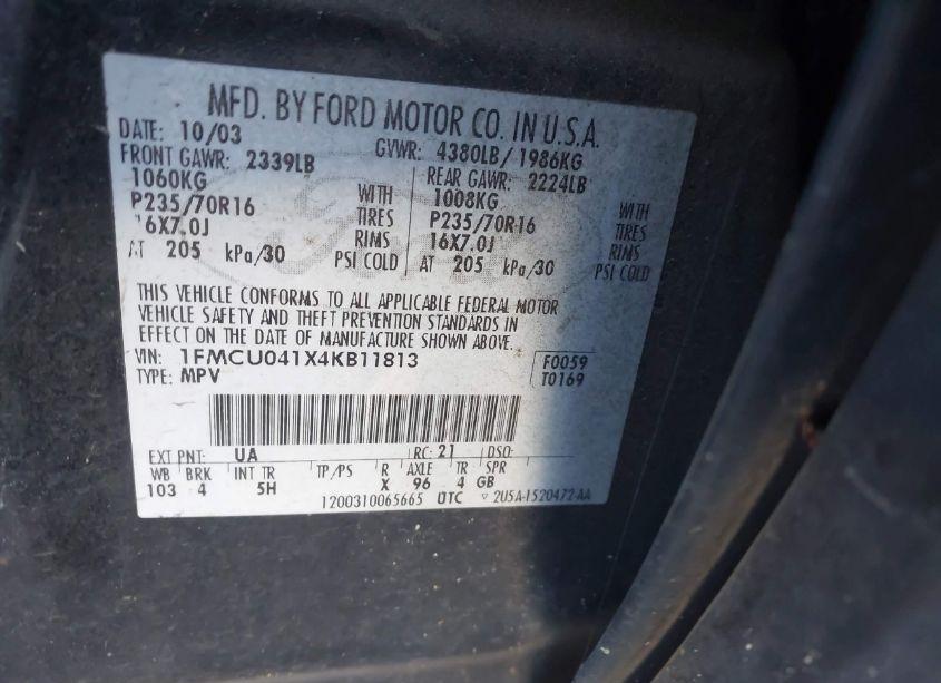 Photo 9 of 2004 Ford Escape LIMITED (VIN 1FMCU041X4KB11813)