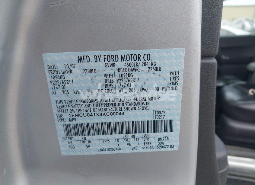 Photo 9 of 2008 Ford Escape LIMITED (VIN 1FMCU041X8KC00044)