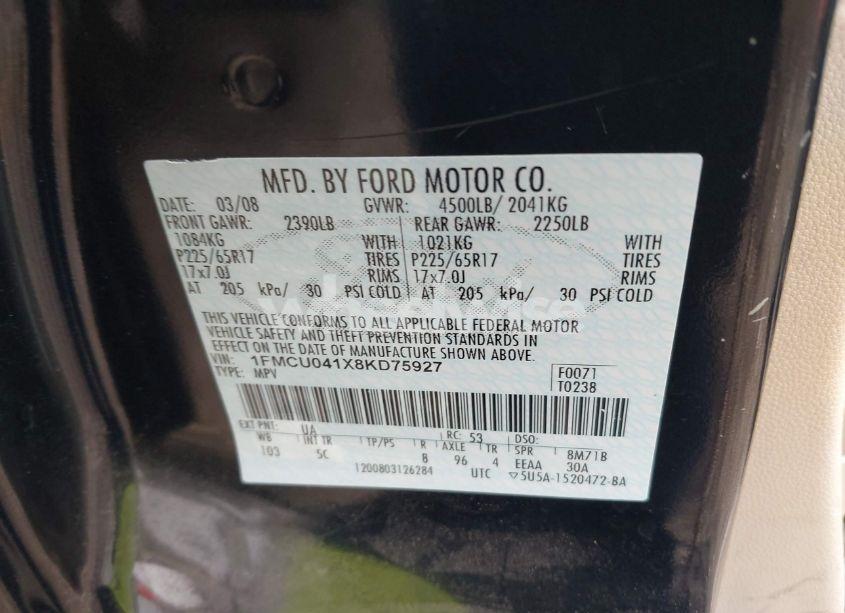 Photo 9 of 2008 Ford Escape LIMITED (VIN 1FMCU041X8KD75927)