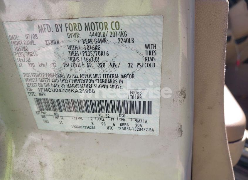 Photo 9 of 2009 Ford Escape LIMITED (VIN 1FMCU04709KA21968)