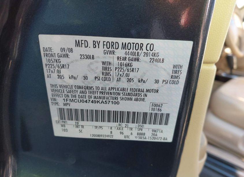 Photo 9 of 2009 Ford Escape LIMITED (VIN 1FMCU04749KA57100)