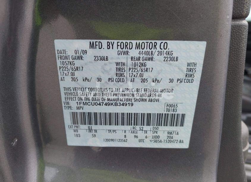 Photo 9 of 2009 Ford Escape LIMITED (VIN 1FMCU04749KB34919)