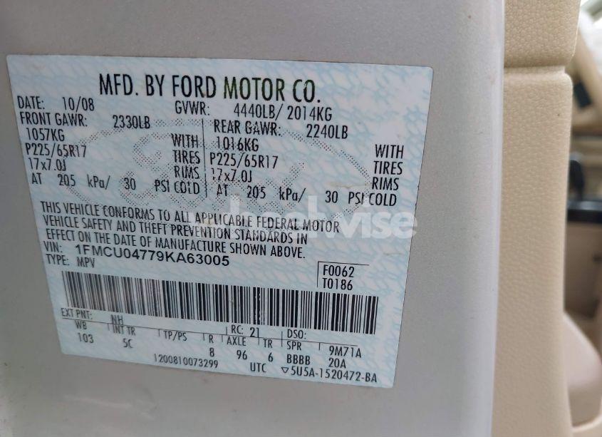 Photo 9 of 2009 Ford Escape LIMITED (VIN 1FMCU04779KA63005)