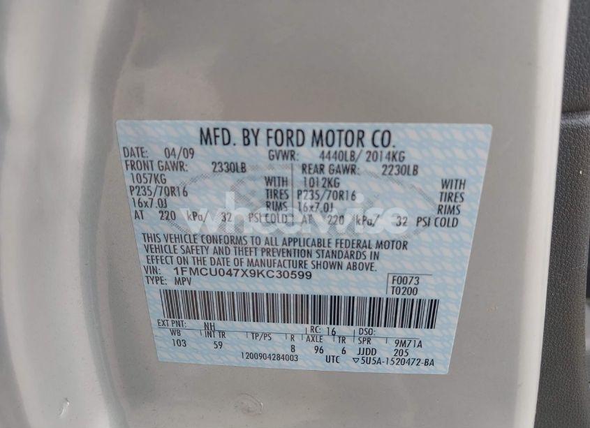 Photo 9 of 2009 Ford Escape LIMITED (VIN 1FMCU047X9KC30599)