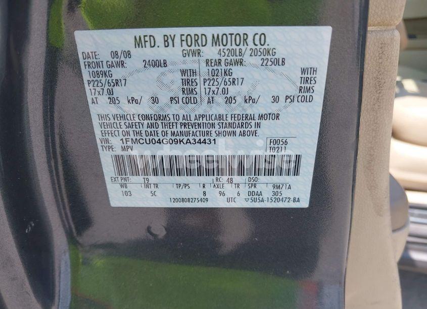 Photo 9 of 2009 Ford Escape LIMITED (VIN 1FMCU04G09KA34431)