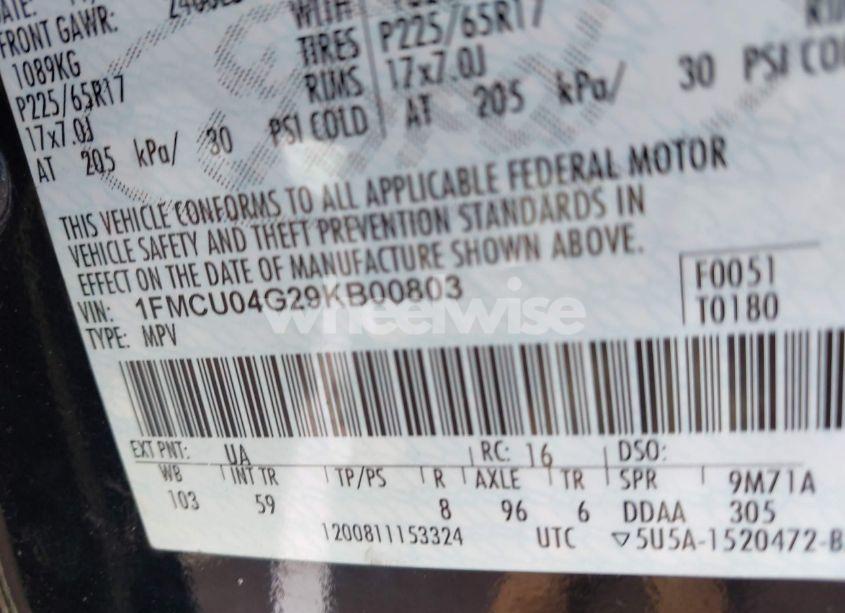 Photo 9 of 2009 Ford Escape LIMITED (VIN 1FMCU04G29KB00803)