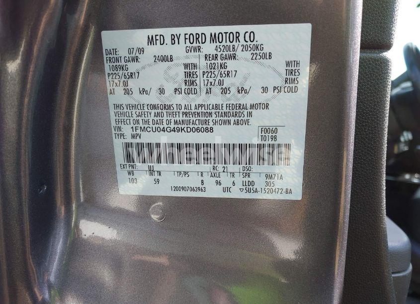 Photo 9 of 2009 Ford Escape LIMITED (VIN 1FMCU04G49KD06088)