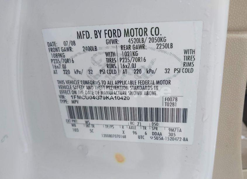 Photo 9 of 2009 Ford Escape LIMITED (VIN 1FMCU04G79KA10420)