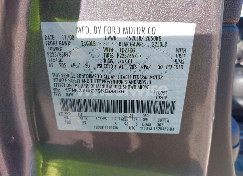 Photo 9 of 2009 Ford Escape LIMITED (VIN 1FMCU04G79KB00876)