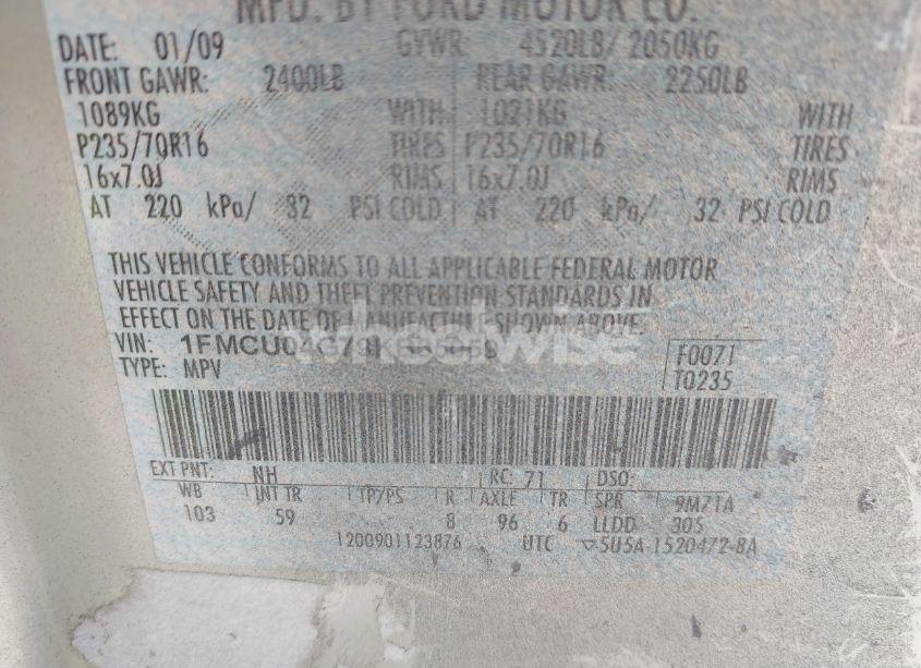 Photo 9 of 2009 Ford Escape LIMITED (VIN 1FMCU04G79KB35059)