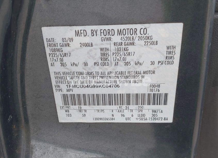 Photo 9 of 2009 Ford Escape LIMITED (VIN 1FMCU04G99KC04706)