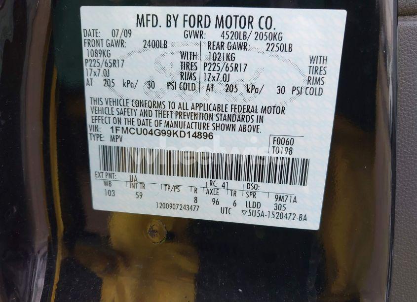 Photo 9 of 2009 Ford Escape LIMITED (VIN 1FMCU04G99KD14896)