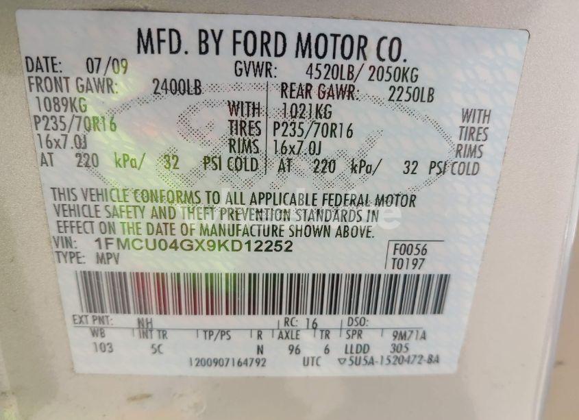 Photo 9 of 2009 Ford Escape LIMITED (VIN 1FMCU04GX9KD12252)