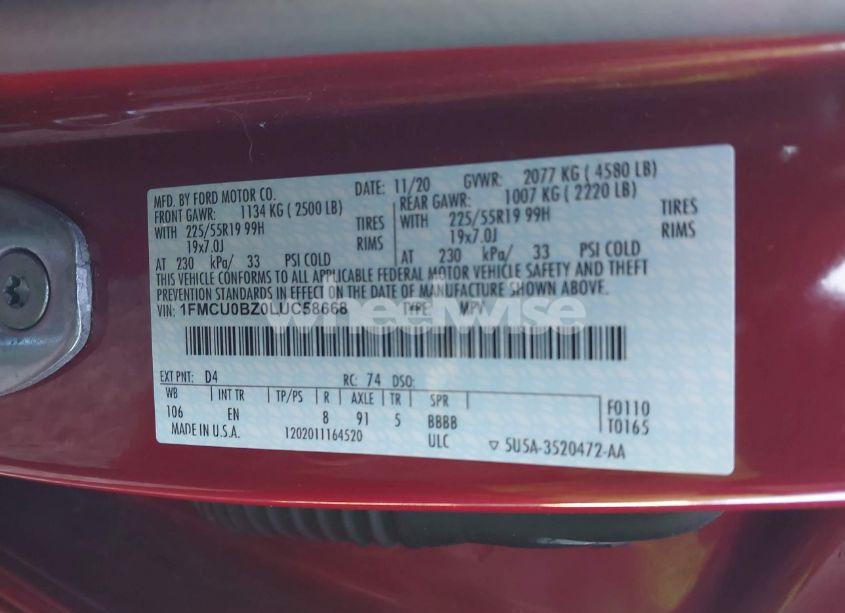 Photo 9 of 2020 Ford Escape SE SPORT HYBRID (VIN 1FMCU0BZ0LUC58668)