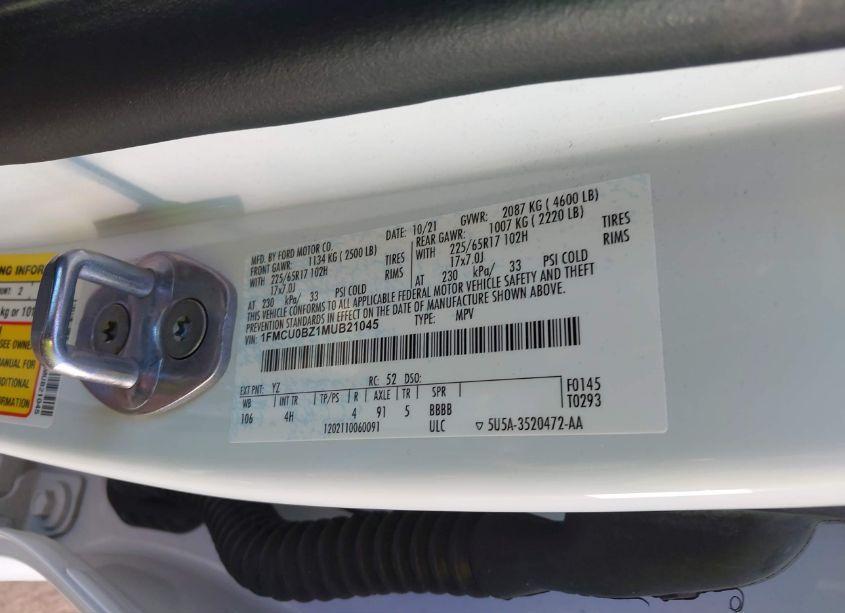 Photo 9 of 2021 Ford Escape SE HYBRID (VIN 1FMCU0BZ1MUB21045)