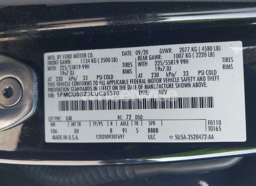Photo 9 of 2020 Ford Escape SE SPORT HYBRID (VIN 1FMCU0BZ3LUC35370)