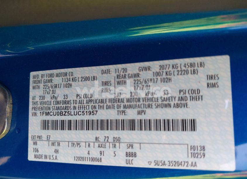 Photo 9 of 2020 Ford Escape SE SPORT HYBRID (VIN 1FMCU0BZ5LUC51957)