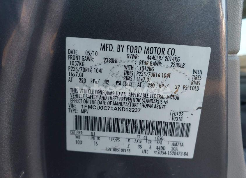 Photo 9 of 2010 Ford Escape XLS (VIN 1FMCU0C70AKD02237)