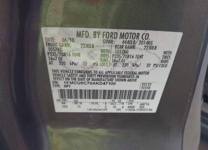 Photo 9 of 2010 Ford Escape XLS (VIN 1FMCU0C70AKD47100)