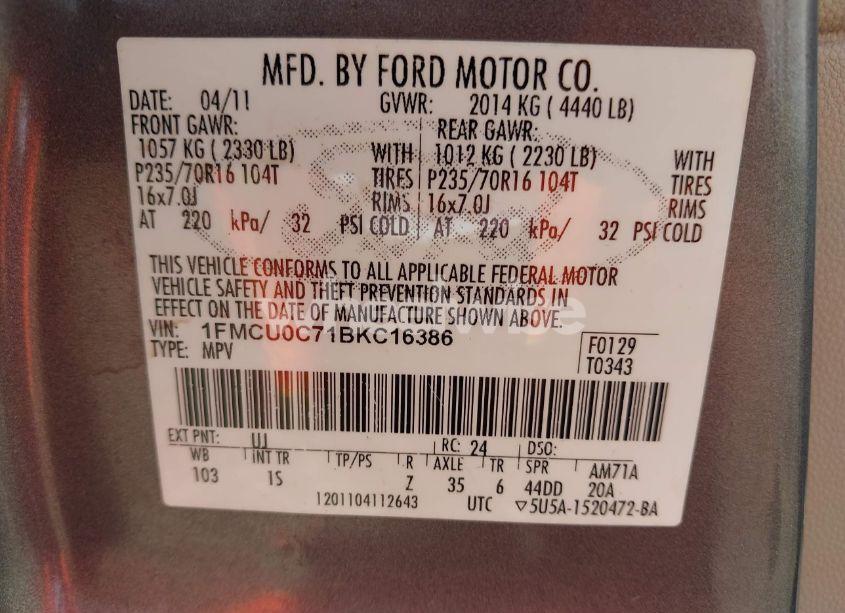 Photo 9 of 2011 Ford Escape XLS (VIN 1FMCU0C71BKC16386)