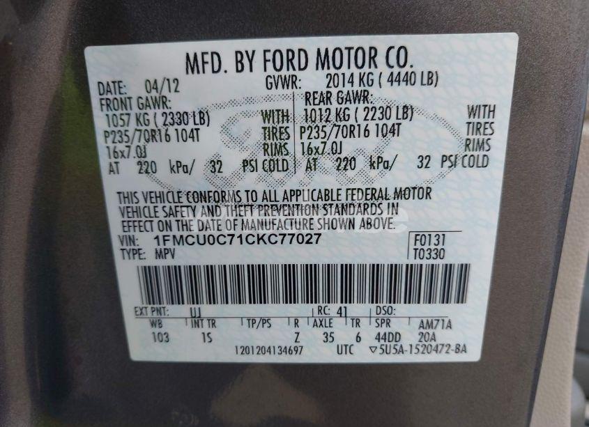 Photo 9 of 2012 Ford Escape XLS (VIN 1FMCU0C71CKC77027)