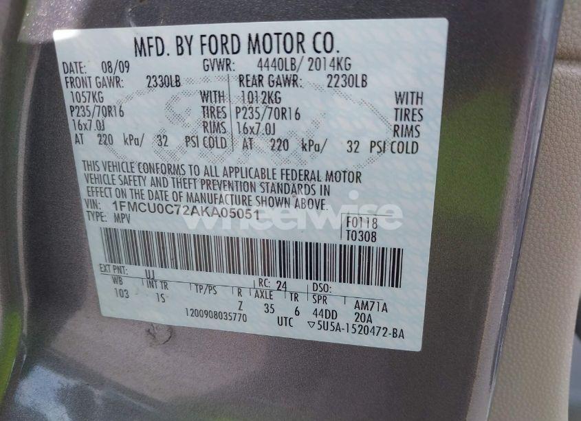 Photo 9 of 2010 Ford Escape XLS (VIN 1FMCU0C72AKA05051)