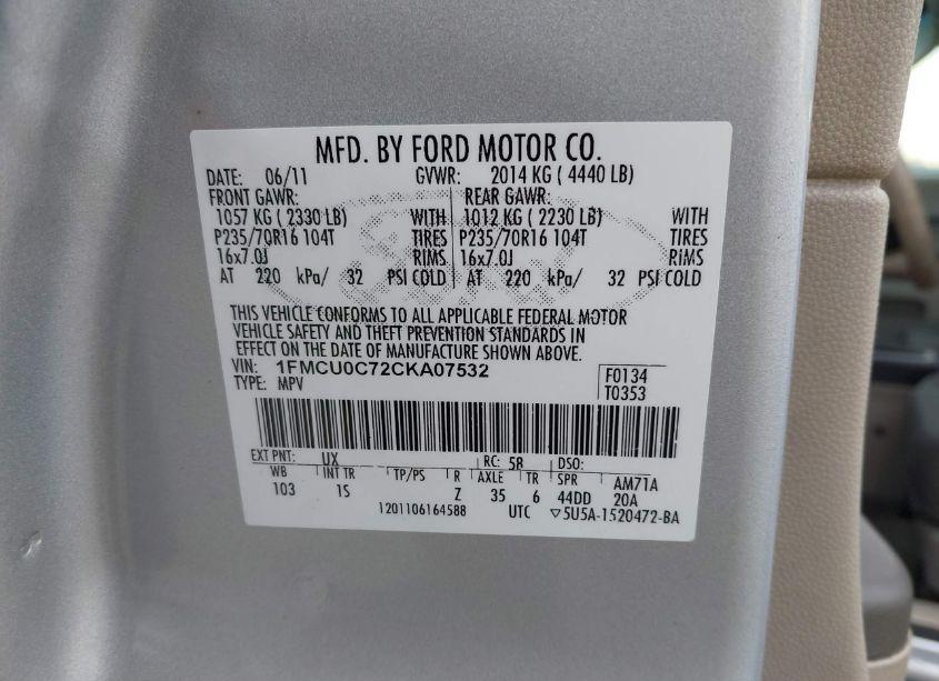 Photo 9 of 2012 Ford Escape XLS (VIN 1FMCU0C72CKA07532)