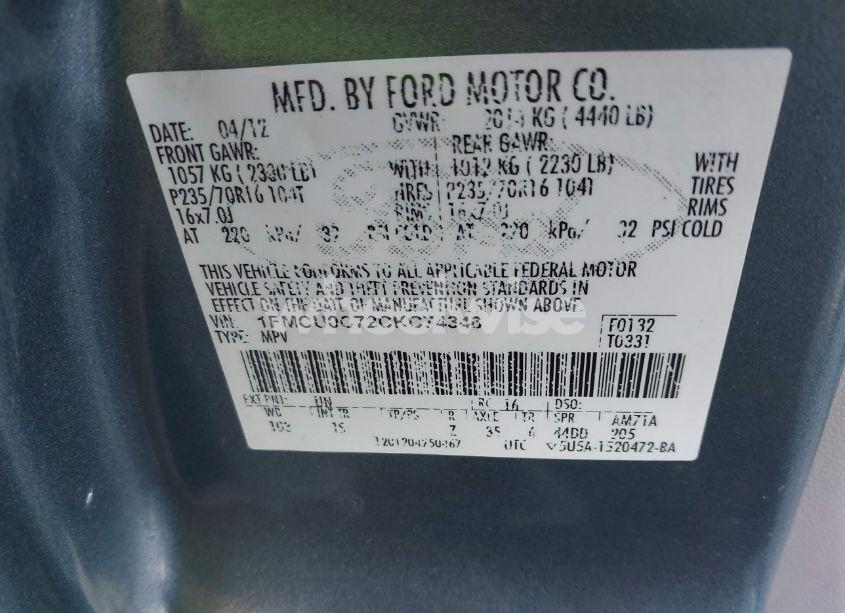 Photo 9 of 2012 Ford Escape XLS (VIN 1FMCU0C72CKC74346)