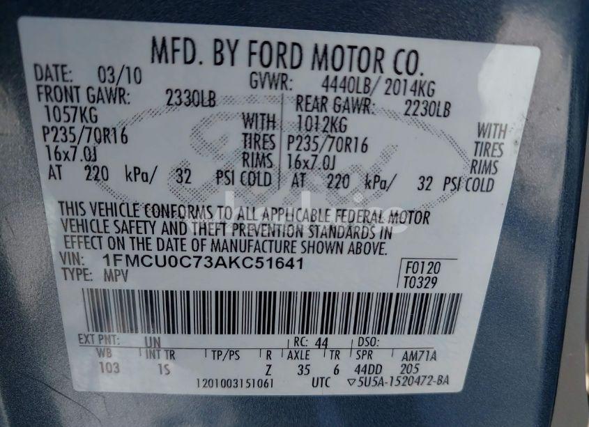 Photo 9 of 2010 Ford Escape XLS (VIN 1FMCU0C73AKC51641)