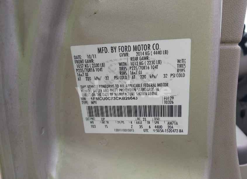 Photo 9 of 2012 Ford Escape XLS (VIN 1FMCU0C73CKB26643)