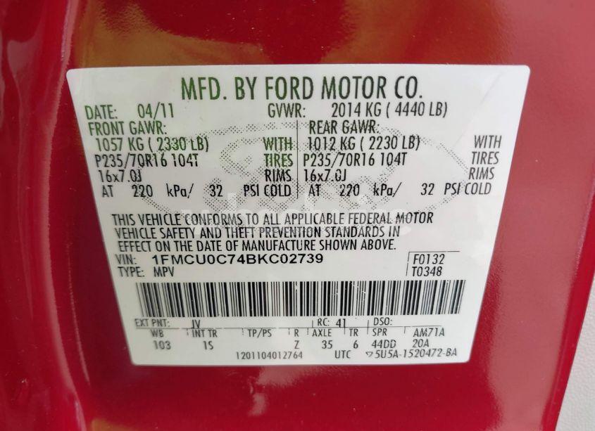 Photo 9 of 2011 Ford Escape XLS (VIN 1FMCU0C74BKC02739)