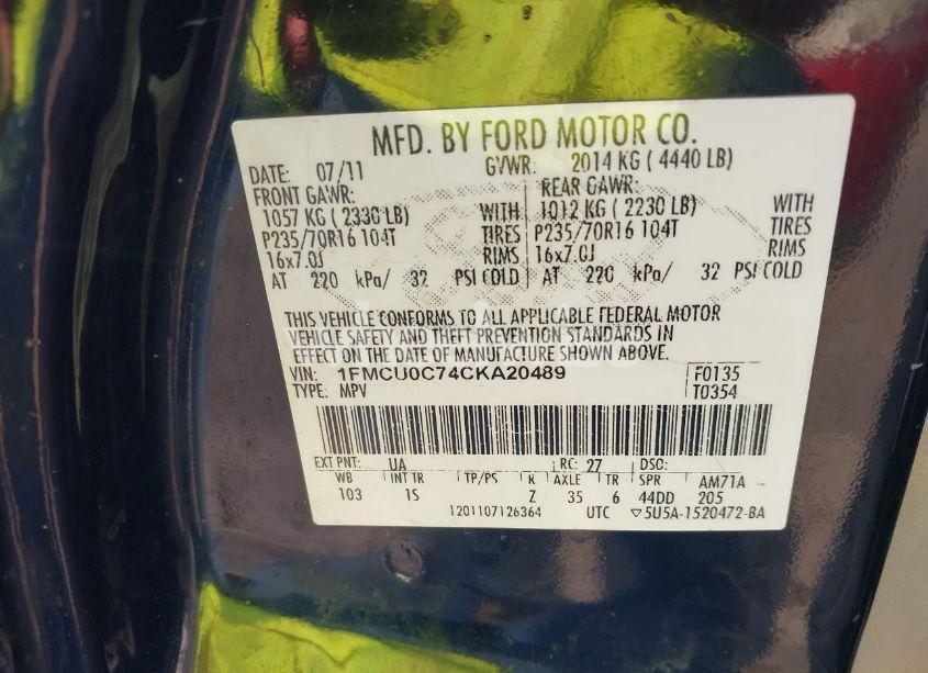 Photo 9 of 2012 Ford Escape XLS (VIN 1FMCU0C74CKA20489)