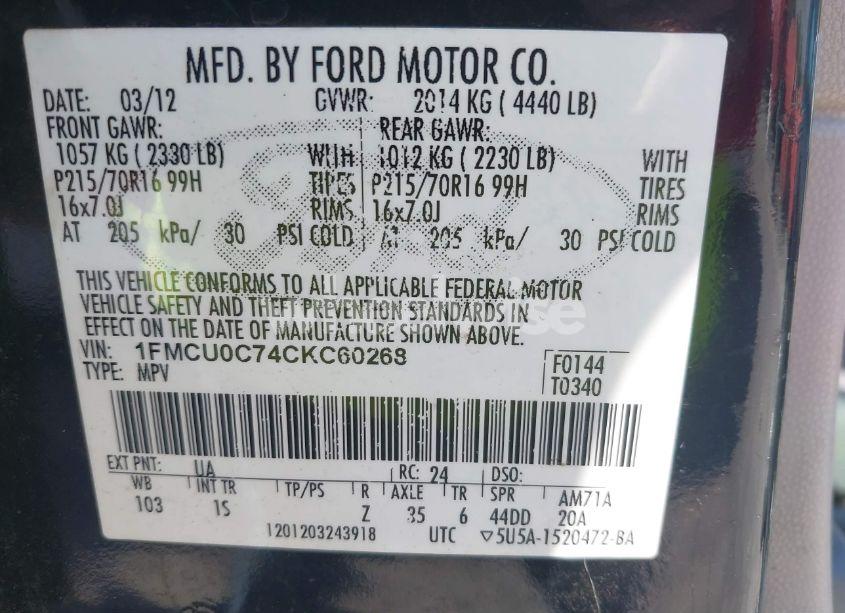 Photo 9 of 2012 Ford Escape XLS (VIN 1FMCU0C74CKC60268)