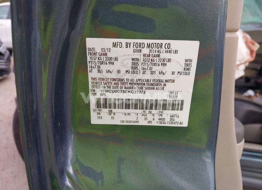 Photo 9 of 2012 Ford Escape XLS (VIN 1FMCU0C75CKC37372)