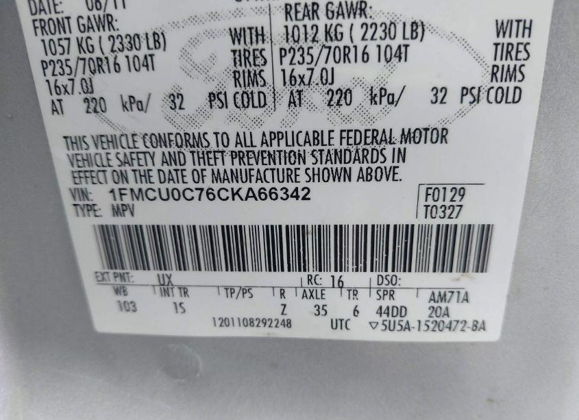 Photo 9 of 2012 Ford Escape XLS (VIN 1FMCU0C76CKA66342)