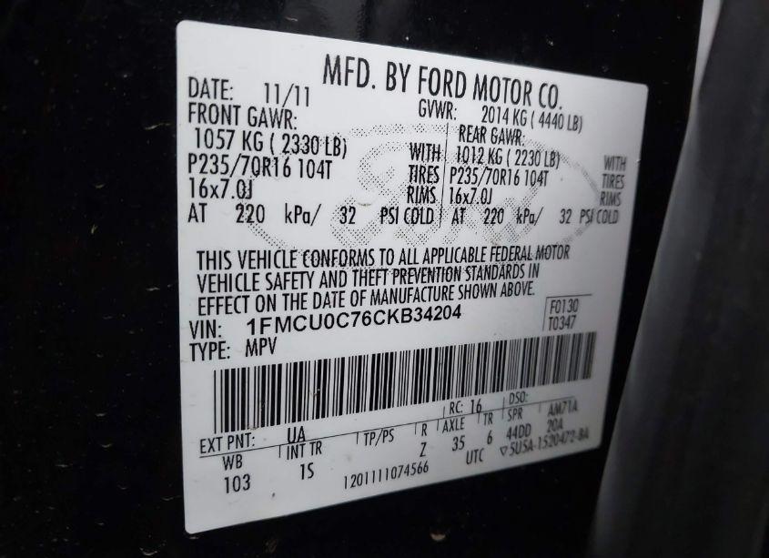 Photo 9 of 2012 Ford Escape XLS (VIN 1FMCU0C76CKB34204)