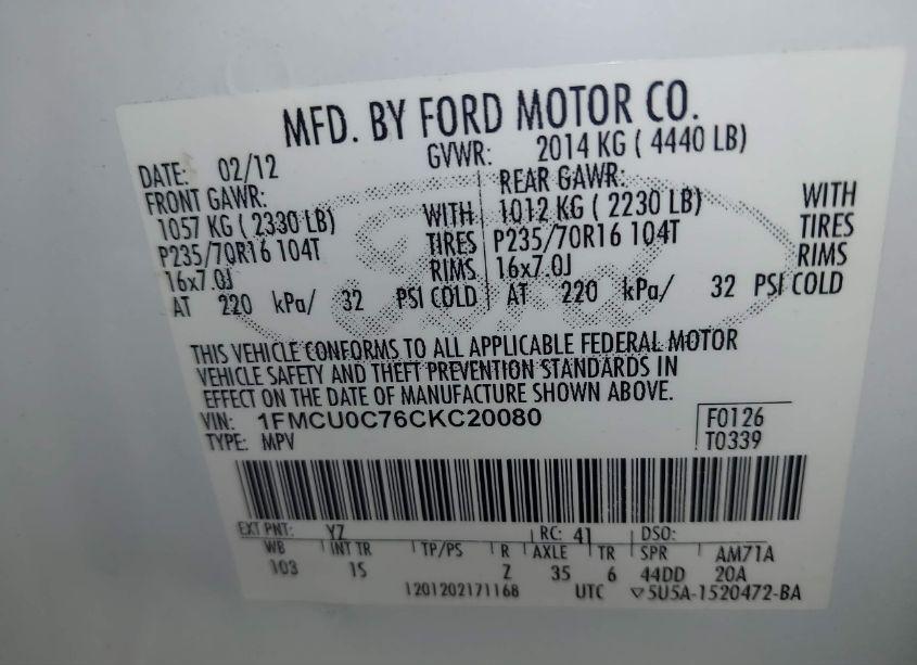 Photo 9 of 2012 Ford Escape XLS (VIN 1FMCU0C76CKC20080)