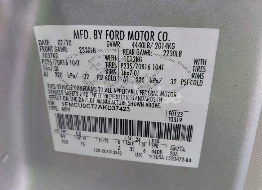Photo 9 of 2010 Ford Escape XLS (VIN 1FMCU0C77AKD37423)